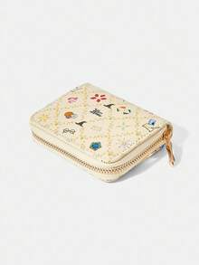 HARRY POTTER X SHEIN 1 件菱形和花朵印花拉链小钱包，女士零钱包 - 彩色 - 查看 4
