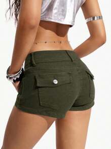 Jeanoix Women's Fashionable Elastic Casual Denim Shorts With Pockets Y2k