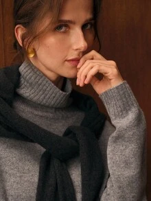 MOTF PREMIUM 100% 羊毛高领毛衣，优雅日常穿着，秋冬 - 灰色 - 查看 7