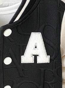 SHEIN 6M-3T 男婴休闲夹克，拼色，单排扣口袋，金属纽扣，灯芯绒衬衫款式，适合春季、夏季、秋季、上学、休闲、度假、运动、儿童服装、婴儿外套 - 黑色 - 查看 5