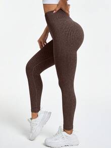 Core Rhythm Einfarbige, gerippte, nahtlose Yoga-Leggings mit hoher Taille für Damen, gerippte Leggings, braune Yoga-Hose, nahtlose Leggings, Trainings-Leggings, braune Leggings, gerippte Yoga-Hose