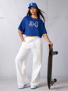 Streetz SHEIN Sport 印花宽松运动T恤和背心健身女式衬衫 - 藍色 - 查看 4