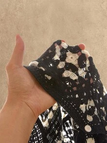 Manfinity NXTstreet 男士休闲宽松落肩开衫，适合秋冬季男士开衫男士毛衣外套黑白夹克男士针织开衫花卉开衫男士钩针开衫男士针织夹克 - 彩色 - 查看 7