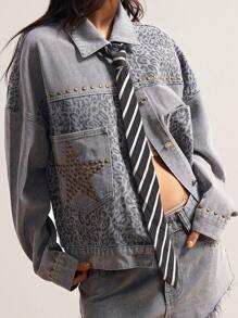 Bohemela Women's Casual Solid Color Denim Woven Long Sleeve Jacket In Fall/Winter - Light Grey - View 5