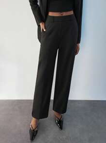 Maija Bộ đồ công sở 2 mảnh màu đen trơn thời trang tối giản thoải mái khi đi làm hàng ngày, trang phục chuyên nghiệp, áo khoác dài tay và quần ống rộng có khóa kéo, cạp chun thoải mái, thường ngày cho công sở - màu đen - Xem 8