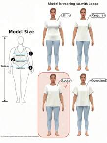 SHEIN 大码女式杏色V领侧开衩宽松休闲T恤，3/4袖 - 杏色 - 查看 4