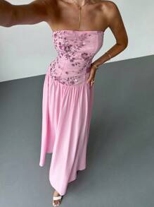 Firerie Váy maxi cao thấp họa tiết hoa sequin màu hồng dành cho nữ, Váy đi nghỉ lãng mạn, Váy phù dâu dự tiệc cưới, Váy maxi không dây thanh lịch, Sang trọng, Gợi cảm, Nghỉ dưỡng, Bãi biển, Boho, Hawaii, Lãng mạn, Hẹn hò, Tiệc tùng, Mùa cưới, Lễ tốt nghiệp, Vũ hội, Trang phục biểu diễn, Hòa nhạc - Hồng - Xem 6