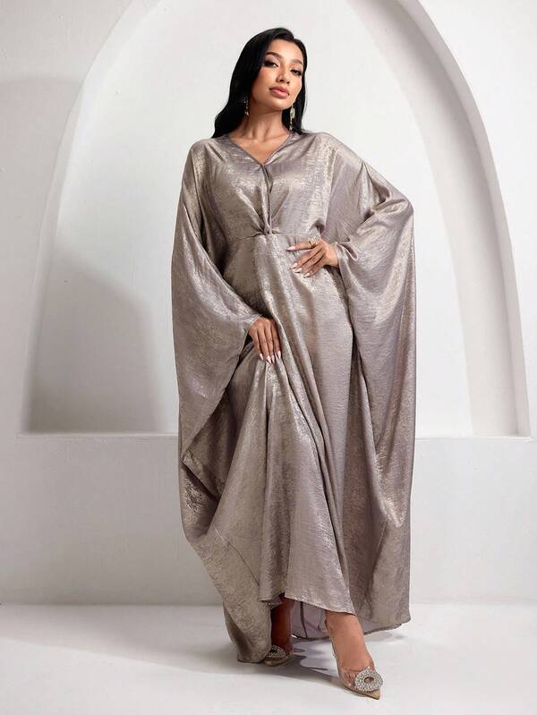 Veilorie Vestido de mujer de unicolor elegante con mangas tipo murciélago