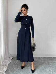 Rafferiza Vestido elegante de unicolor con decoración de lazo para mujer