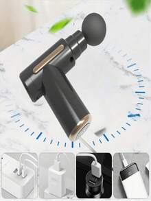 SHEIN A Stylishly Designed Mini High Torque Motor USB Rechargeable Handheld Massage Gun For Body, Back And Neck Deep Muscle Percussion Massager With 1200 MAh Rechargeable Lithium Battery - Ideal As A Father's Day And Mother's Day Gift - Button model - View 14