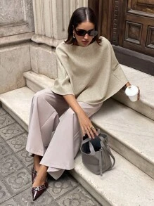 Aloruh Women's Elegant Cloak Poncho Style Solid Color Overcoat In Fall/Winter - Apricot - View 4