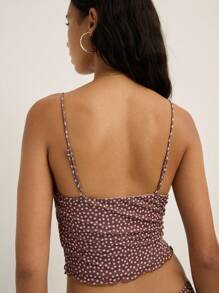 Nöista Polka Dot Brown Set For Women With Delicate Straps, All-Over Micro Print, And A Ruched Bodice With Drawstring Detail. The Flowy Silhouette And Lightweight Material Make It Perfect For A Summer Look. - Brown - View 2