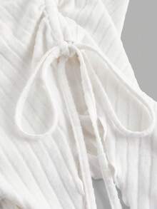 SHEIN MOD 两件装黑白女式不对称下摆喇叭袖T恤，带抽绳，不对称领口，罗纹袖，喇叭袖，单袖上衣，适合返校季、教师、可爱女性、万圣节服装、商务休闲女性、办公室女性穿着。 - 黑與白 - 查看 3