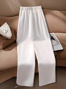 SHEIN Girls' White Casual Straight-Leg Pants - White - View 5