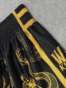 PAVTROS 男士短裤连体套装 松紧腰 宽容度高 高腰短版 超级短裤 亮面面料 黑白龙虎图案 泰式平角短裤 运动休闲篮球短裤 侧开衩 Ins热销 年轻休闲运动日常通勤度假装 送男朋友老公礼物首选 情侣装 - 彩色 - 查看 7