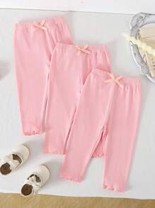 Pantalones casuales y versátiles de unicolor para bebé niña con decoración de moño - Rosa Pálido - Ver 6