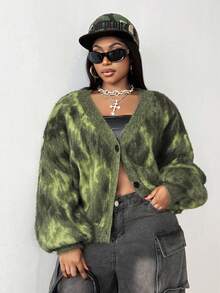 Maweii Plus Size Ombre Lantern Sleeve Cardigan, Autumn/Winter Fall Cloth For Women