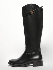 SHUZIA Giày bốt cao đến đầu gối mũi tròn đế dày thoải mái cho nữ, thường ngày, có trang trí kim loại - màu đen - Xem 5