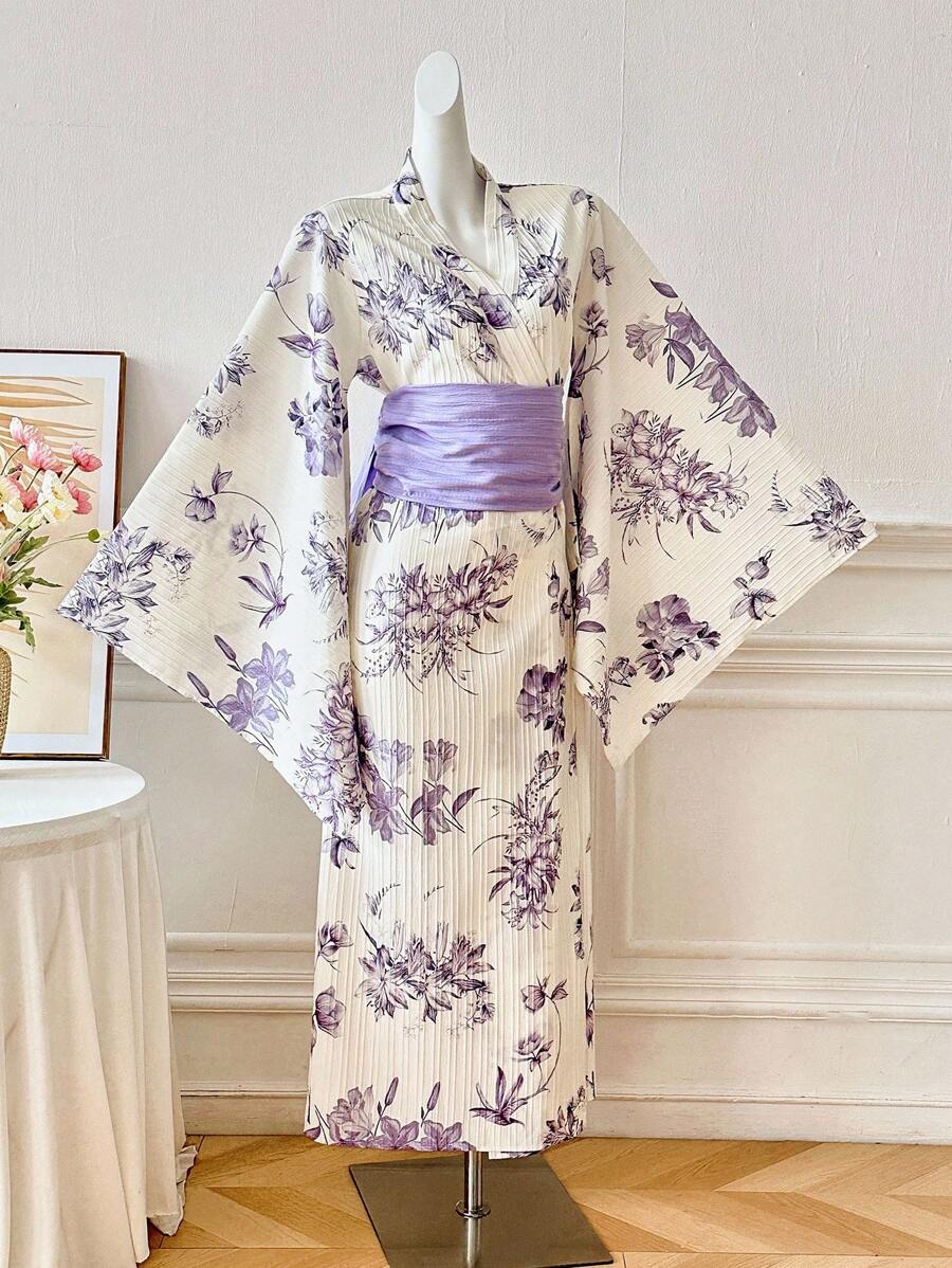 Irokai 花卉印花优雅时尚蝙蝠袖长袍 - 彩色 - 查看 1