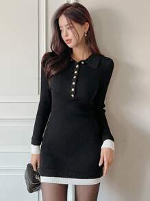 DAZY High Waist Bodycon Long Sleeve Sweater Dress For Women Fall,Winter - Black - View 4