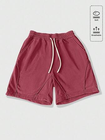 Grunge Punk Pantalones cortos casuales para hombres de unicolor, con bolsillo y cintura con cordón