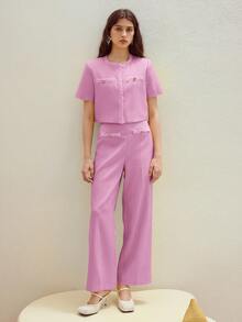 MOTF STUDIO CONTRAST TRIM SHORT SLEEVE JACKET - Pink - View 4