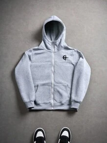 PAVTROS 男士 Streetrush 超大款拉链连帽卫衣，舒适街头风都市时尚休闲运动外套，冬季必备，灰色拉链连帽衫，拉链连帽衫，健身连帽衫，秋季长袖上衣