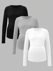 Modmama 孕妇圆领长袖哺乳上衣 - 黑色 - 查看 4