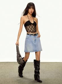 Rina Fox Casual Fashion Versatile Simple Button Women Denim Mini Skirt