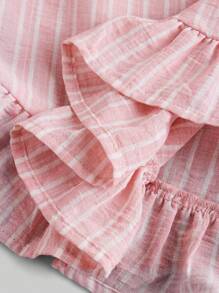 Ontre 少女宽松休闲荷叶边条纹上衣和A字裙两件套 - 粉色 - 查看 9