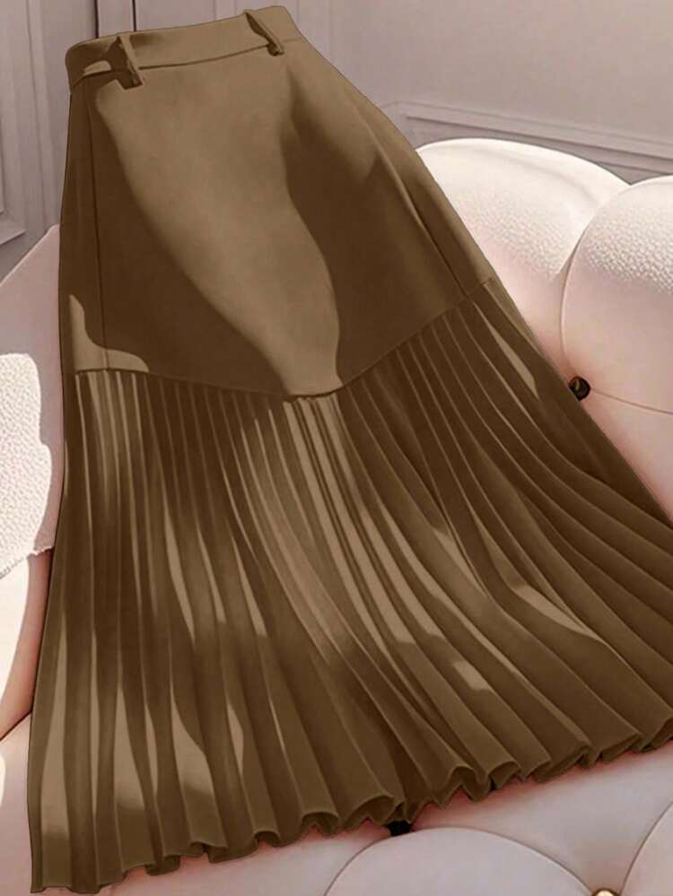 GlowEve 女士优雅褶饰不对称下摆浪漫半身裙 - 棕色 - 查看 5