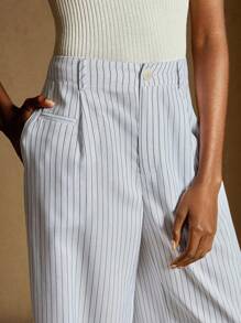 Écloséra 女士时尚黑白条纹百褶高腰裤，春秋款 - 黑與白 - 查看 3