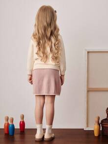 PrepCrw Suéter de manga comprida com gola redonda estilo universitário para meninas e minissaia de malha, roupa casual - Multicolorido - Ver 2