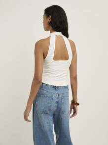 Nöista 白色纹理露背上衣，锁孔领口，修身版型 - 白色 - 查看 2