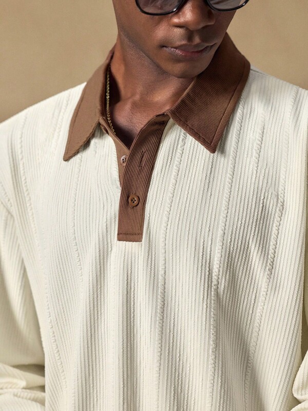 AKNOTIC Business Casual Herren lässiger, vielseitiger Polokragen Pullover mit Kontrastfarben, Herbst, Winter