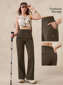 OutZeal 女士户外裤 露营徒步 防水弹力修身喇叭裤腿带口袋 - 棕色 - 查看 4