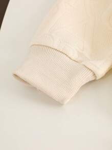 SHEIN Explorewe 2pcs/Set Young Girls Jacquard Knit Long Sleeve Casual Crew Neck Top And Elastic Cuff Pants Set, Autumn/Winter - Apricot - View 3