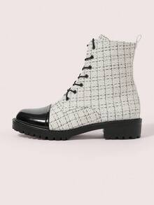 CUCCOO DOLLMOD Casual Versatile Minimalist Lace-Up Fashion Women Ankle Boots - Black and White - View 6