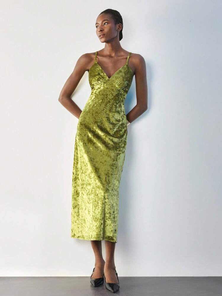 SHEIN Maija Vestido de mujer con escote en V, tirantes de espagueti y terciopelo