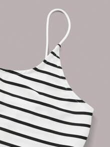 SHEIN EZwear Striped Crop Cami Top & Tie Waist Shorts Set - Black and White - View 5