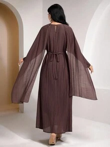 Veilorie Modest Women's Arabic Style Dress With Shawl,Women,Brown Dress,Fall Clothes For Women