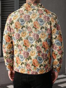 Manfinity Homme Men's Long Sleeve Street-Style Jacket, INS Matching, Jacquard Jacquard Fabric, Casual Wear, Gift For Boyfriend/Husband, Anniversary Gift, Zip-Up Jacket Men Floral Jacket , Fall - Multicolor - View 2
