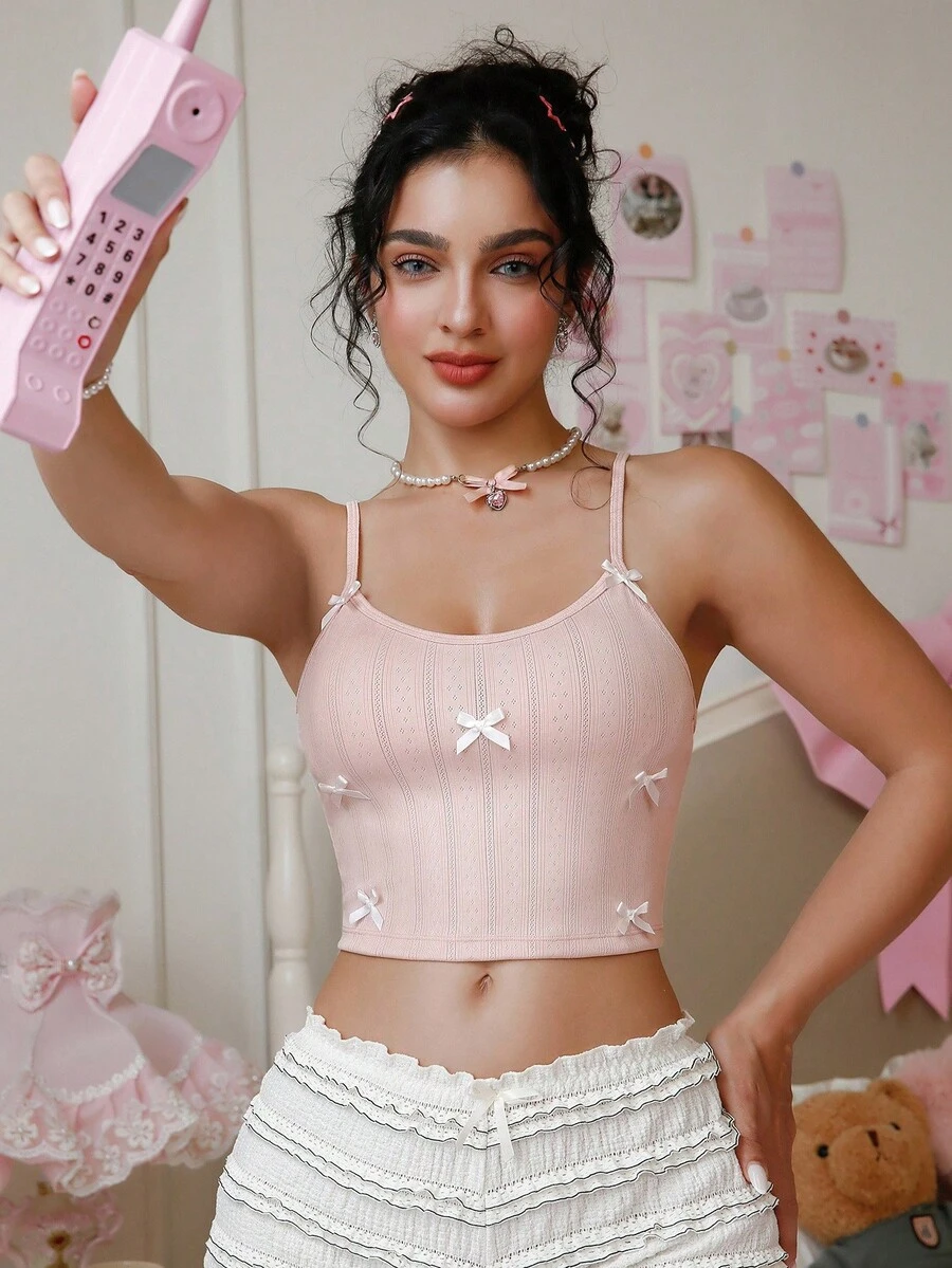 PetitDoll 舒适可爱的纹理面料蝴蝶结装饰吊带背心