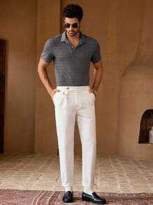 Manfinity VCAY Camisa polo gris texturizada de corte slim para hombre - Gris - Ver 6