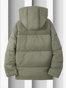 SHEIN Tween Boy Outdoor Sports Warm Simple Zip-Up Solid Color Padded Coat, Green Fall Winter