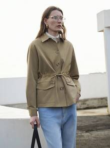 Uhlyne Uhlyne Classic Detachable Short Fashion Trench Coat,Khaki,Autumn,Elegant,Office Versatile European And American Style New Casual Journey Vacay Vibes - Khaki - View 7