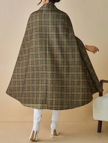 EURMUSE Women's Multicolor Plaid Cut Out Button Front Elegant Coat - Multicolor - View 2