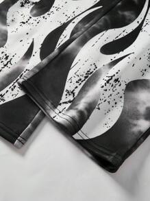 SHEIN 2 件儿童/青少年男童休闲日常扎染字母印花图案圆领短袖 T 恤和宽松喇叭裤针织套装 - 黑色 - 查看 6