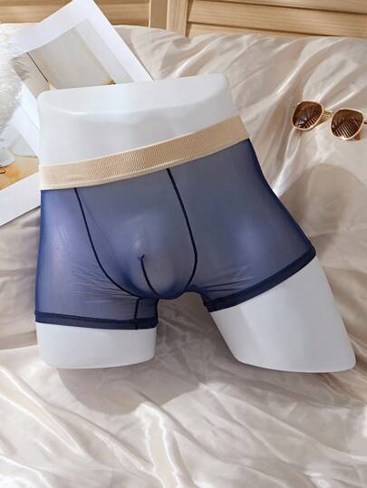 男士撞色网眼拼接性感三角裤