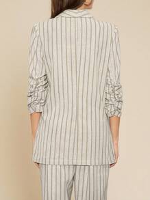 Amorya Áo khoác blazer sọc cổ điển dành cho nữ, Thời trang đi làm hàng ngày, Trang phục công sở giản dị mùa thu đông trở lại trường, Buổi hòa nhạc đồng quê, Mùa thu phù hợp để đi làm, Phong cách Old Money, Giáo viên, Vải lanh mới 2025 - Nhiều màu - Xem 3